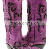 Women's New Purple Black Overlay Western Cowgirl Boots Rhinestones Studded Shaft