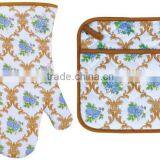 2015 HIGH QUALITY NEW DESIGN PRINTING FLOWERS AND PLANTS COTTON (OVEN MITT& POT HOLDER) KITCHEN SET MK-1702&1706