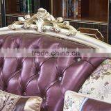 European Style Palace Princess Living Room Sofa Set, Elegant Purple Solid Wood With Leather Furniture Sofa (BF01-ML036) thumbnail-5