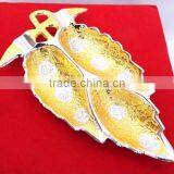 New Design Promotional Gift Gold and Silver Plated Brass Leaf Shape Bowl Tray thumbnail-2