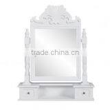 Jeweled Makeup Mirror White Color Fancy Women Makeup Dresser Drawer Wooden Rotating Fancy Mirror thumbnail-1