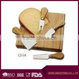 4 Pieces Set Cheese Knives With Bamboo Wood Handle Steel Stainless Cheese Slicer Cheese Cutter (Round Bamboo Handle) thumbnail-1