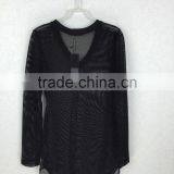 Original Design Lady V-neck Sheer Blouse Long Sleeve Black Mesh Fabric Blouse thumbnail-6