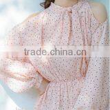 2017 Wholesale Summer Women Tie Neck Cold Shoulder Long Sleeve Print Blouse thumbnail-2