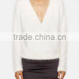 Personalized Lady Ivory V Neck Ribbed Hem100% Angora Sweater thumbnail-1