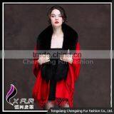 CX-B-P-18E New Style Fox Fur Trim Black Shawl thumbnail-5