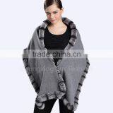 CX-B-P-46B Women Fashion Winter Warm Cashmere Pashmina Shawl With Fur thumbnail-3