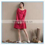 Fashion Red Linen Ladies Winter One Piece Dress of Large Size thumbnail-2