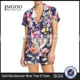 Custom Floral Print Women Short Pajamas Pyjama Set White Piping Short Sleeve Top With Shorts PJ Set thumbnail-1