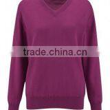 2014 Spring Fashion V-neck Pullovers , Women's Magenta Plain Design Golf Sweater thumbnail-1