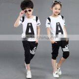 Boys and Girls Letters Printed Two-piece Sports Suits for Summer thumbnail-3