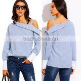 Latest Slash Neck Light Blue Fashion Shirt Pretty Girl thumbnail-5