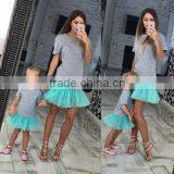 Pink And Mint Dress Women Family Matching Clothing Mother And Child Dress thumbnail-2