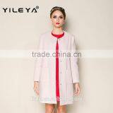 2015 Latest Fashionable o Neck Apricot Plain Style Brand Name Women Winter Coat thumbnail-1