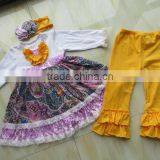 Wholesale Cotton Baby 3 Pieces Spring Outfits Baby Girls Dress &Ruffle Pants Sets & Flower Headband QL-27 thumbnail-1