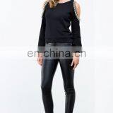 China Fashion Crewneck Sweatshirt Custom Cold Shoulder Long Sleeve Crewneck Sweatshirt With Chain thumbnail-5