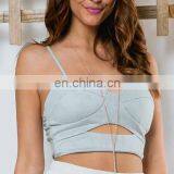 Sexy Women Strap Cross Back Faux Suede Backless Halter Top thumbnail-3