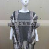 Vintage Style Rabbit Fur Knitted Shawls Fashionable Knit Shawls With Tassel Stylish Knitting Cape Poncho thumbnail-1