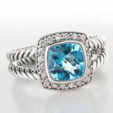 Sterling Silver Jewelry 7mm Blue Topaz Petite Albion Ring(R-002)