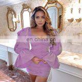 LAITE D2200 Autumn&winter Fashion Bodycon Casual Dresses Women Pagoda Sleeve Dresses thumbnail-6