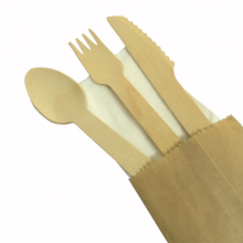 Disposable Wood Cutlery Set 100% Natural Birch Biodegradable Cutlery, 4 in 1 Sets,1 Piece Fork,1 Piece Knife,1 Piece Spoon,1 Piece Tissue