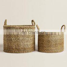 Handwoven Natural Seagrass Laundry Basket Decor Set Of 2 Straw Storage Basket thumbnail-1