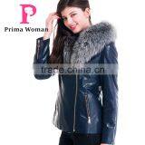 2015 New Design Women Leather Winter Jacket With Short Silver Fox Hat Overcoat thumbnail-2