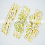 High Quality Glitter Sequin Fabric Metallic Golden Knitted Bow Headbands - Striped Foil Gold Elastic Headwraps