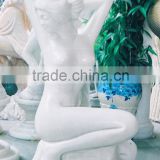 Sitting Nude Statue Woman Sculpture White Marble Stone Hand Sculpture Carved