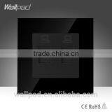 2015 China New Products Wallpad Luxury Black Crystal Glass Double Computer Network Outlet Wall Light Electric Switch Socket