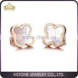 KSTONE Rose Gold Stainless Steel Shell Inlaid Four Leaf Clover Stud Earrings thumbnail-1