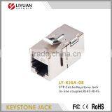 LY-KJ6A-08 180 Degree Female STP 8p8c RJ45 Inline Coupler Keystone Jack Cat6a Network Rj45 Connector