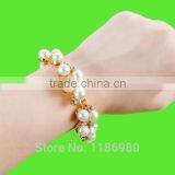 Fashion Womens Gold Plated Crystal Pearls Sweet Cuff Charm Bracelet Jewelry Gift thumbnail-1