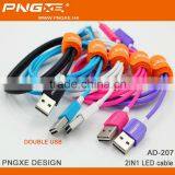Wholesale Colorful Fast Charger Micro to 8 Pin 2 in 1 Led Usb Cable thumbnail-3