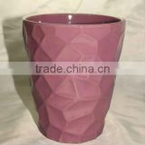 V-shape Corrugated Brown Glazed Ceramic Flower Pot
