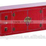RED ORIENTAL WOODEN CABINET W/2 DOORS & 8 DRAWERS thumbnail-1