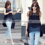 Blusas Femininas 2015 Summer Black Tulle Blusa Women Blouses Ladies Clothing Organza Sleeveless Striped Chiffon Blouse thumbnail-2