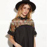 Hot Sell Embroidered Ruffle Cuff Sheer Tie Back Blouse Neck Designs Cutting thumbnail-5
