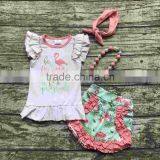 New Girls Outfit be a Flamingo Floral Coral Mint Kids Boutique Shorts Sets Ruffles Cotton Clothing Match With Accessories thumbnail-1