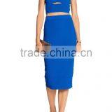 Sexy Designed Deep V-Neck Plain Blue Sweater Crop Top for Ladies thumbnail-2