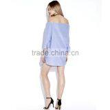 Sexy Rose Embroidery Off Shoulder Stripe Long Sleeve Women Mini Dress thumbnail-3