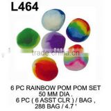 L464 6PC RAINBOW Pom Poms SET