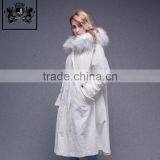 Lastest Design Winter White Coat Jacket Women Real Fur Lined Fur Parka With Fluffy Raccoon Hood and Embroidery thumbnail-3