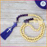 Religion Hier Hiero Wood Beads 2017 New Hot Fashion Cross Prayer 108 Beads Silver Plated Custom Tassel Necklace