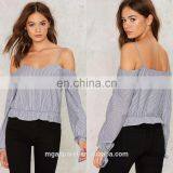 Women Casual Blouse Designs Cotton Striped off Shoulder Blouse thumbnail-1