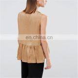 V Neck Yellow Girl Sleeveless Pleated Clothes Women t Shirt Wholesale China Woman Blouse thumbnail-2