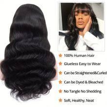 Body Wave Human Hair Wigs With Bangs 180% Density Remy Indian Wig With Bangs Full Machine Made Fringe Wig Human Hair Natural Wig thumbnail-4