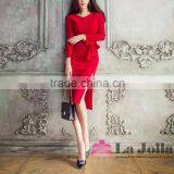 Elegant Long Sleeve One-piece Red Dress Sexy Side Split Maxi Plus Size With Belt Grown thumbnail-1