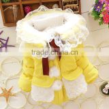 2015 hot sale new arrivals baby girl winter coat with big pocket and lace