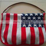Very Fashion USA Flag Knitting Handbag Shoulder Bag With Leather Handle